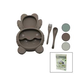 Ayıcık MODEL=3 Bölmeli Bebek Beslenme Seti 3PCS=MAMA Kabı-kaşık-çatal 500ML Renkli Plst