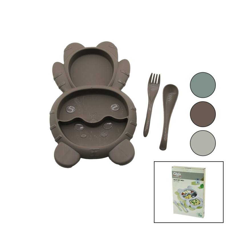 Ayıcık MODEL=3 Bölmeli Bebek Beslenme Seti 3PCS=MAMA Kabı-kaşık-çatal 500ML Renkli Plst