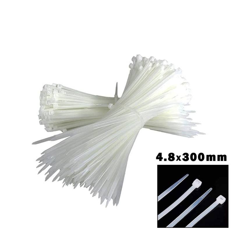 Beyaz 4.8X300MM Plastik Cırt Kelepçe 100PCS
