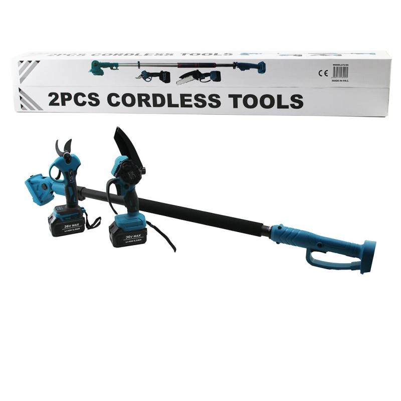 BN-5 CORDLESS TOOLS LTJ-6A ZZ-01 2 PCS SET 6" BUDAMA DAL KESME TESTERE=ŞARJLI--YAĞSIZ - ZİNCİRLİ + ŞARJLI BAĞ MAKASI TELESKOPİK UZAYAN METAL SAP=120--195CM