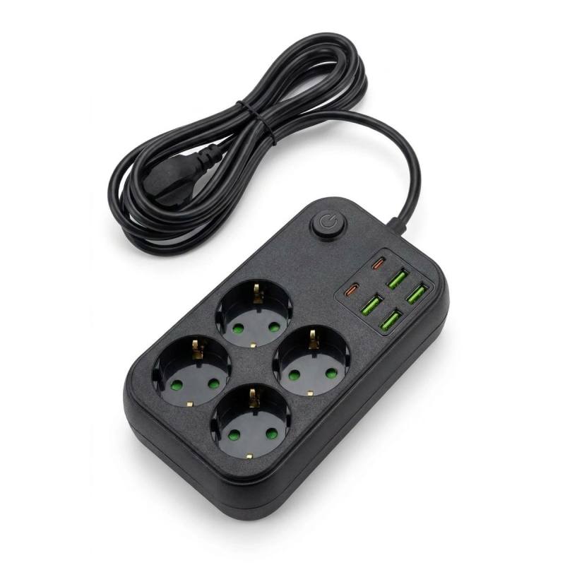 Çoklu Priz Uzatma Kablosu 4 Soket + 4 USB + 2 Type-C – Termal Akım Korumalı, Isıya Dayanıklı, Çocuk Korumalı Güvenli Priz 100-250V - Kablo Uzunluğu 2 Metredir