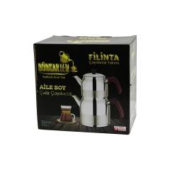 Filinta Aile Boy Çelik Çaydanlık Seti Çift Kapaklı Renkli Bakalit Kulp Üst Demlik: 1.5LT - Alt Suluk: 3LT Kendinden Süzgeçli
