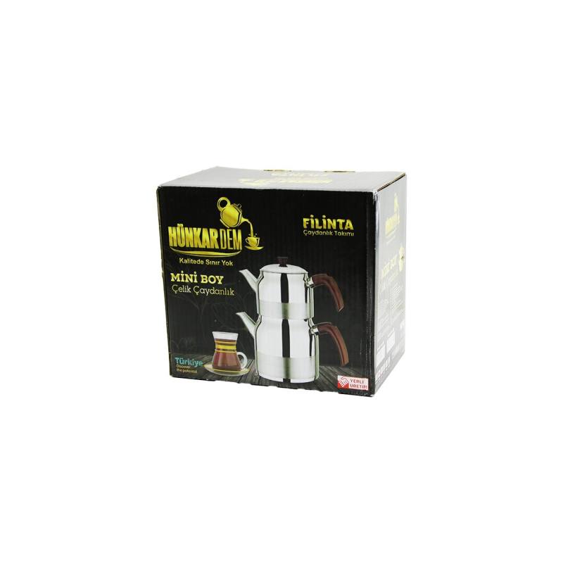 Filinta Mini Boy Çelik Çaydanlık Seti Çift Kapaklı Renkli Bakalit Kulp Üst Demlik: 1LT - Alt Suluk: 1.5LT Kendinden Süzgeçli