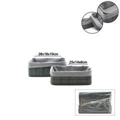Gri 2 Boy D.dörtgen Bambu Kenar Organizer Sepet Ahşap Altlık - Bezli 25X14-28X18CM