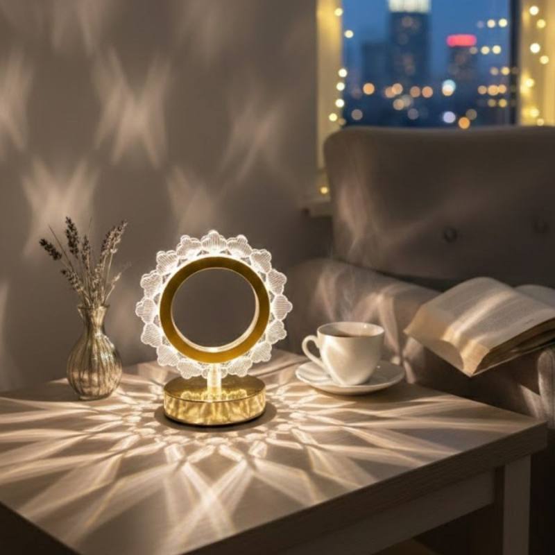 Güneş Şeklinde Kristal LED Masa Lambası – Dokunmatik, 3 Renk Işık Modlu, Şarjlı Mini Dekoratif Gece Lambası