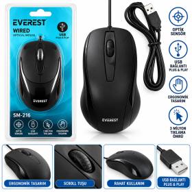 Kablolu Usb - Işıklı Siyah Optical Mouse 1200 Dpı SM-216