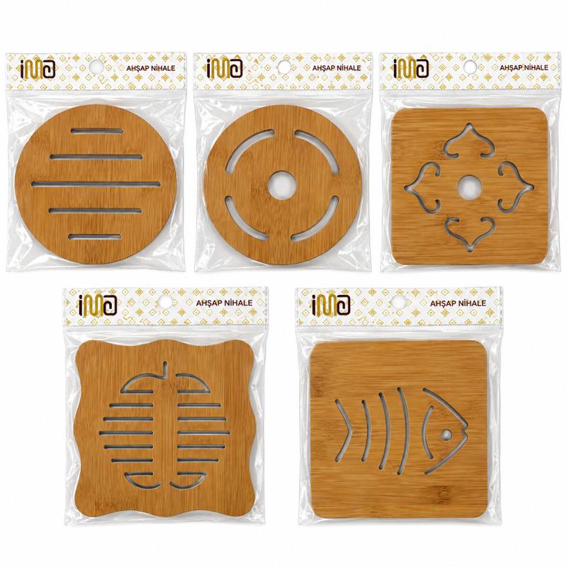 KARE=16.4X16.4CM - YUVARLAK:16.4CM Mıx Desen Bambu - Ahşap Nihale - Herhangi Bir Model Gönderilir