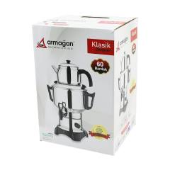 Klasik Çay Seti=demlik - Su Kazanı Elektrikli Semaver 60 Bardak 6LT - Tek Musluk 1500W Gizli Rezistans