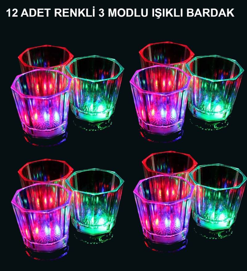 LED Işıklı Eğlence Bardakları - 3 Modlu Renk Değiştiren Bardak 12 Adet