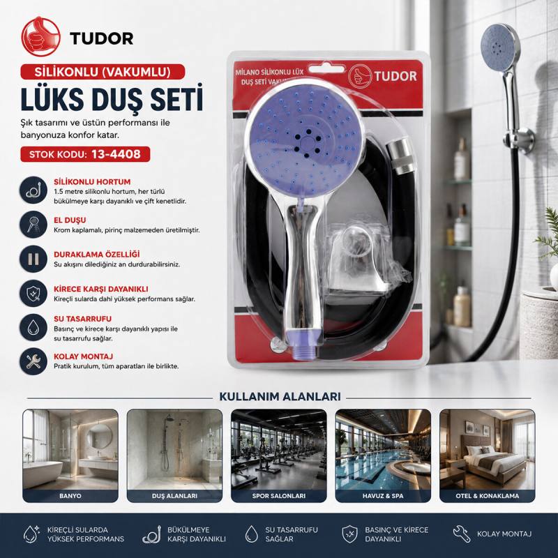 Milano Vakumlu - Silikon Lüks Duş Seti Duş Başlık=mix Silikon HORTUM=1.5MT MAFSAL=3 Kademe