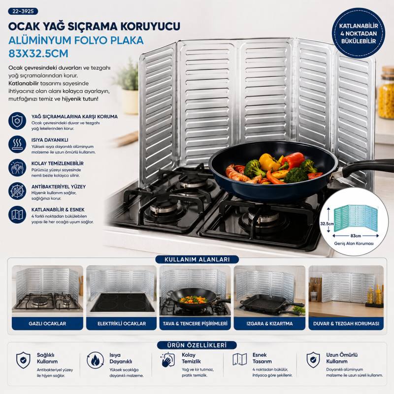 Ocak Yağ Sıçrama Koruyucu Alüminyum Folyo Plaka 84X32.5CM