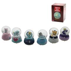 Orta Boy - 8CM Pilli - Işıklı Müzikli Kar Küresi Cam Hayvan Figürlü - Desen Mix Renkli Herhangi Bir Tanesi Gönderilir