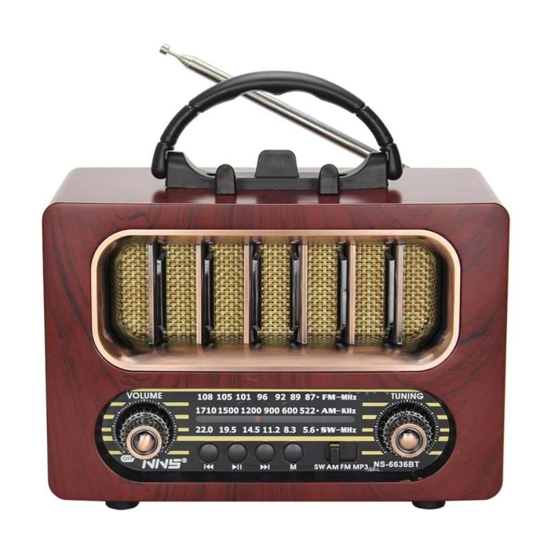 Orta Boy Retro Ahşap Tasarım Bluetooth Hoparlörlü Radyo – FM/AM Destekli, Şarjlı ve Taşınabiliri Radyo NS-6636