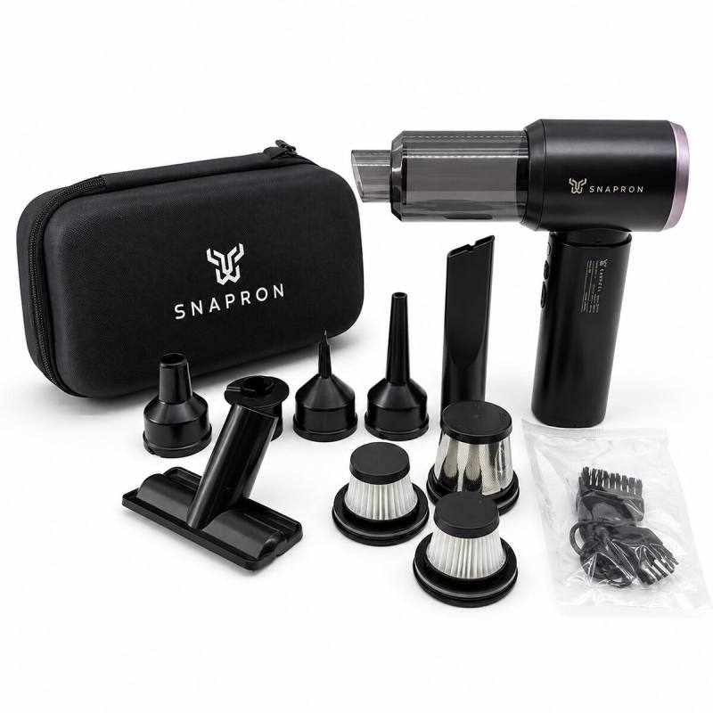 Oto Araç - 2IN1 Şarjlı 80W - 12000PA 9 Başlık - 3 Filtre El Tipi Basınçlı Hava Üfleme - Araç Süpürge Makinesi Taşıma Çantalı SNV-3002