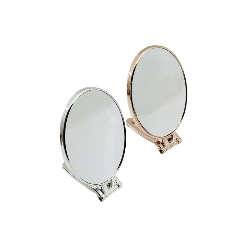 Oval 6.5 İNÇ=16.5X13CM Makyaj Aynası Çift Taraflı Bronz - Gümüş Pls.çerçeve Katlanır Ayaklı