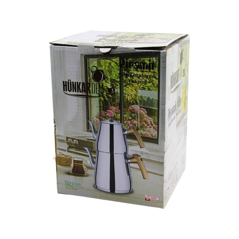 Pramit Aile Boy Çelik Çaydanlık Seti - Takımı Renkli Bakalit Kulp Üst Demlik: 1.5LT - Alt Suluk: 2.75LT Kendinden Süzgeçli