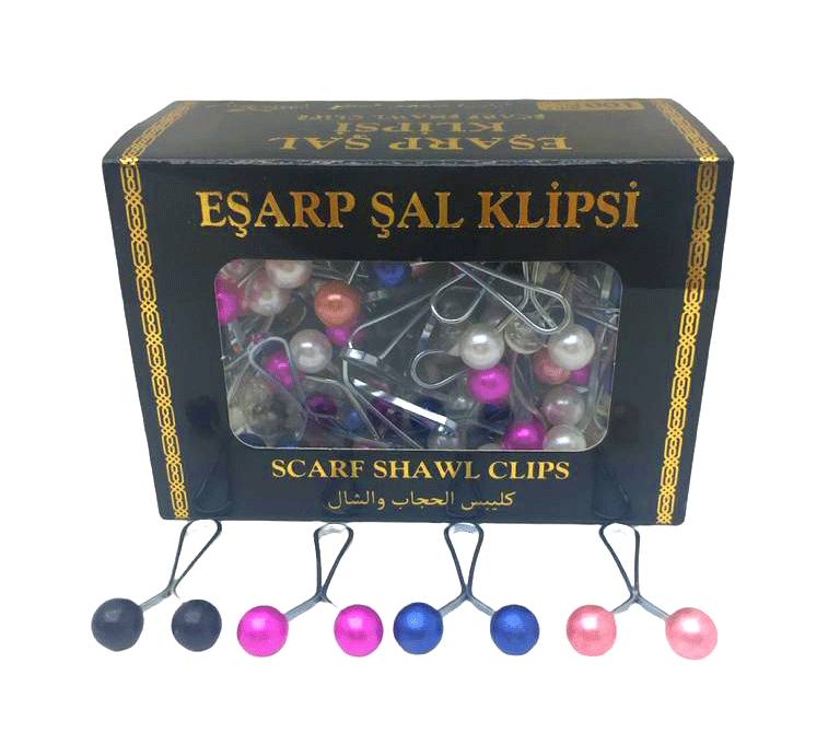 Renkli 100 Parça Eşarp Başörtü - Şal Klipsi