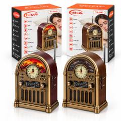 Saatli - İbreli Şömineli Radyo - Retro Am - Fm - Sw Usb - Type-c Sarjlı Bt - Tf - Usb Speaker YG-6040 PL-4733