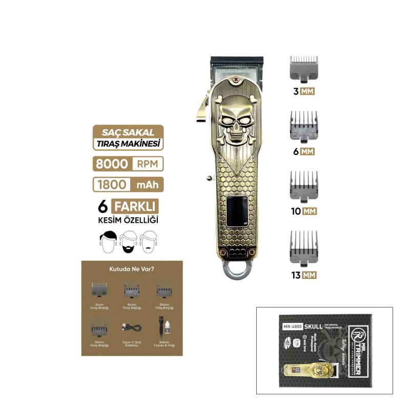 Saç - Sakal Kesme Traş Makinesi Ayarlanabilir Bıçak - 0,1MM-0,5MM 8000RPM 6 Farklı Kesim MR-6800