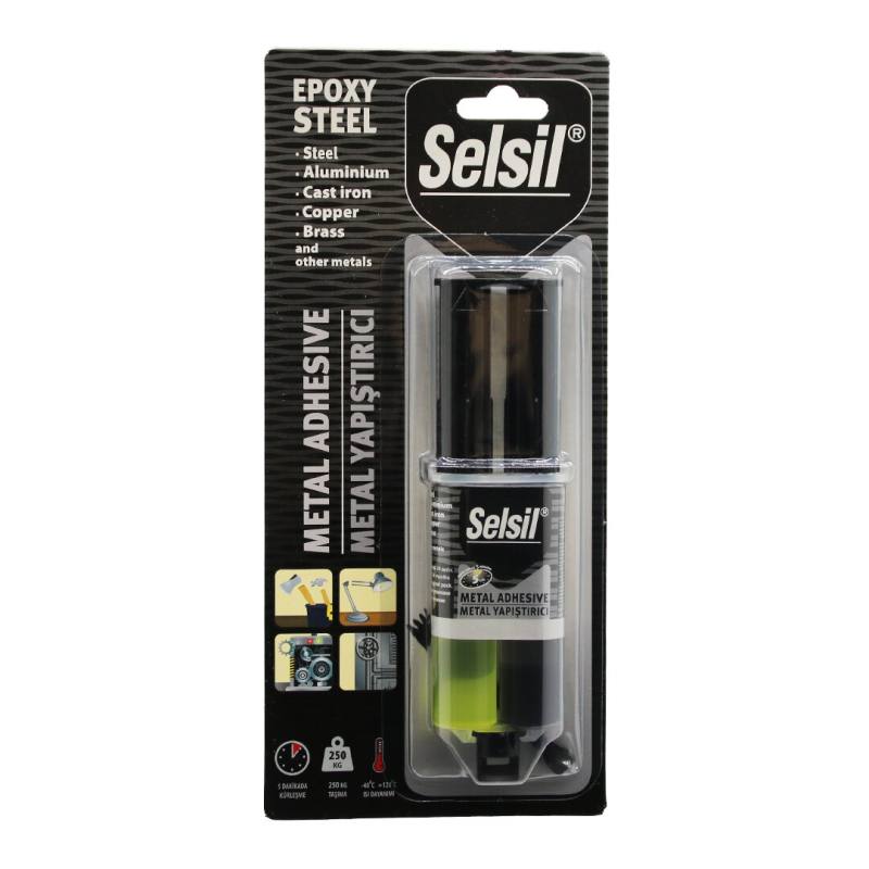 Selsil Epoxy Steel Metal Şırınga Epoksi Yapıştırıcı 28GR. Metal - Çelik - Alüminyum - Ahşap - Plastik