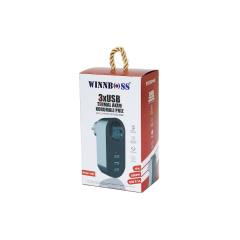 Siyah Termal Akım Korumalı 1XPRİZ 3XUSB Duvar Tipi Priz 10A - 2500W