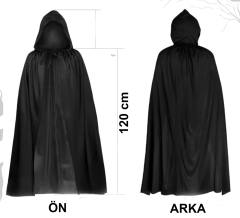 Siyah Uzun Pelerin 120 cm Kapüşonlu – Cosplay ve Parti Kostümü