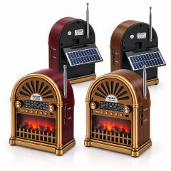 Solar - İbreli Şömineli Radyo - Retro Am - Fm - Sw Usb - Type-c Sarjlı Bt - Tf - Usb Speaker YG-6041BTS