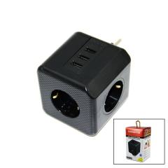 Termal Akım Korumalı 3X Priz 3X Usb Duvar Tipi Priz Siyah 10A - 2500W