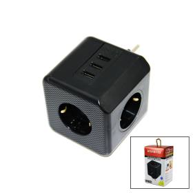 Termal Akım Korumalı 3X Priz 3X Usb Duvar Tipi Priz Siyah 10A - 2500W