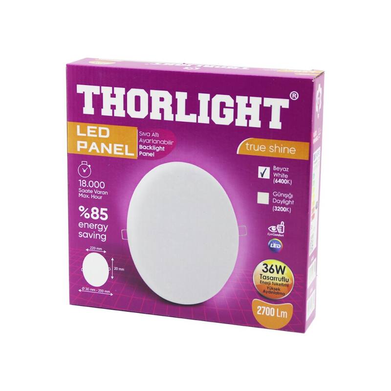 Thorlıght S-236 36W 22CM Beyaz Led Panel Sıva Altı Ayarlı Mandallı 6400K - 2700LM - 18000 Saat - 2835 Smd