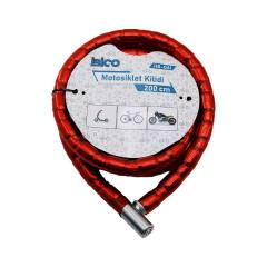 Tüp Anahtarlı Metal Kafa Çelik Motor - Bisiklet Kilit Silindirik Spiral Kilit Kırmızı KILIF22MM X 200CM