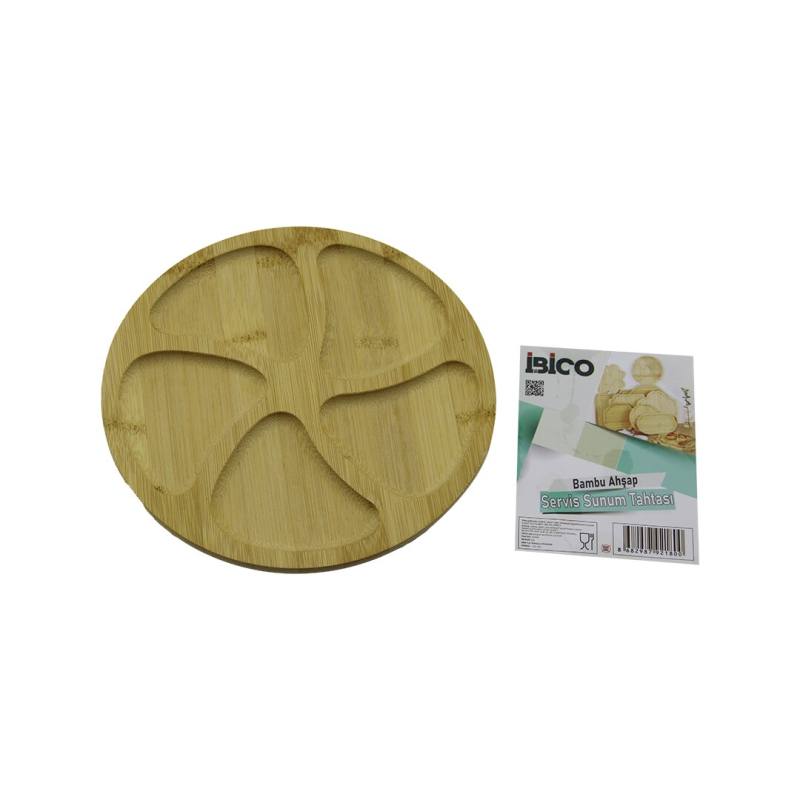Yuvarlak 5 Bölmeli Ahşap Bambu Servis Sunum Tepsi - Tahtası 20 X 1.4CM