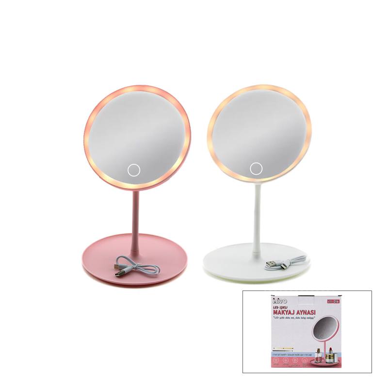Yuvarlak 6.5 Inc Ledli - Usb Şarjlı Makyaj Aynası 90° Açı Ayarlı Takılı Ayak Renkli Pls İ11-016