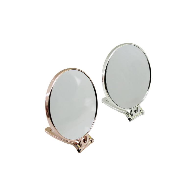 Yuvarlak 6 İnç= ÇAP:15CM Makyaj Aynası Çift Taraflı Bronz - Gümüş Pls.çerçeve Katlanır Ayaklı