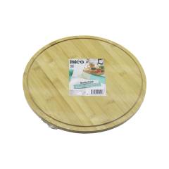 Yuvarlak Döner Tablalı Ahşap Bambu Sunum Tepsisi Tahtası =29.7CM - Mini Sofra Kanallı Kenar
