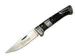 MB3936B Siyah Av / Kamp Çakısı 20cm- Manuel, İşlemeli, Kemerlikli, Ahşap Sap