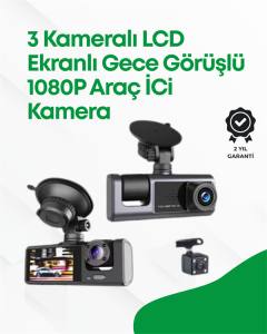 2.0” LCD Ekranlı, Döngüsel Kayıt Özellikli Üç Kameralı Oto Kamera