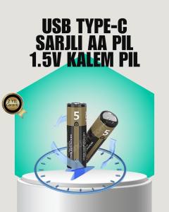 1.5V AA Şarjlı Lityum Pil | 1000+ Kez Şarj Edilebilir | Hızlı Type-C Şarj (2 Adet)