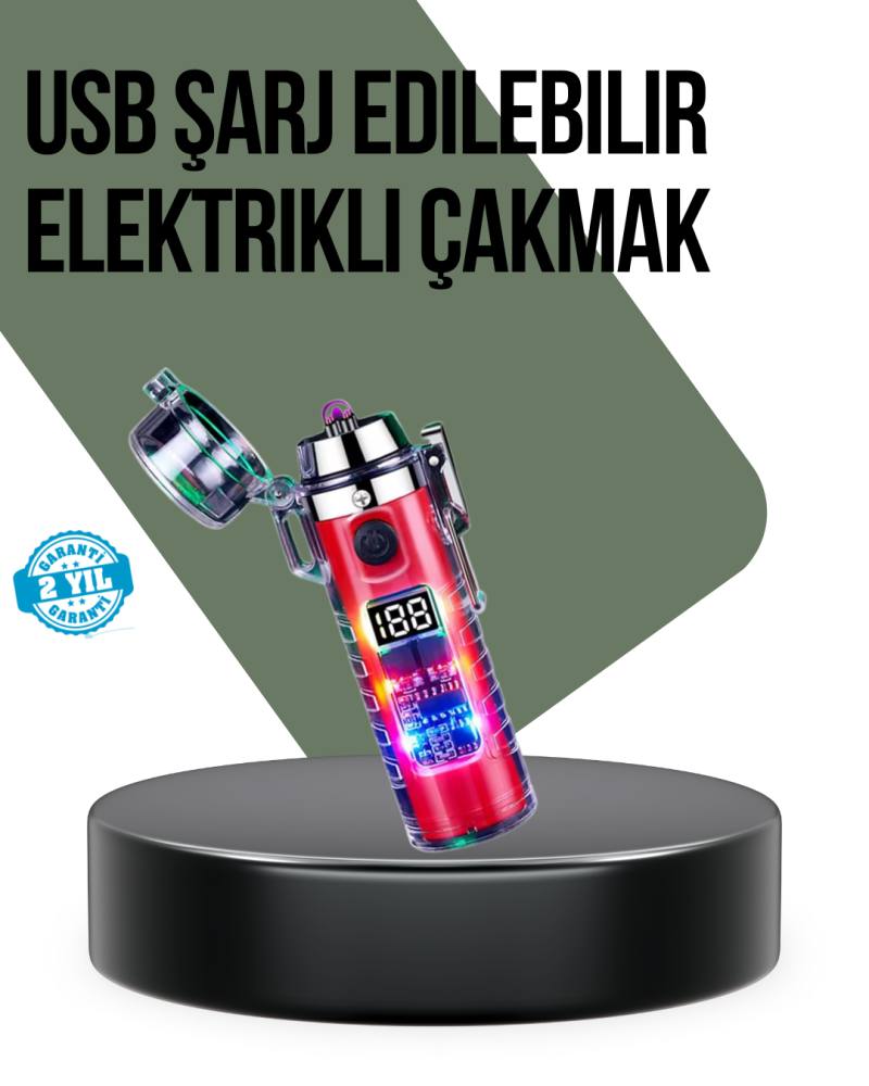 Güç Göstergeli Şarjlı Fenerli USB Elektrikli Çakmak