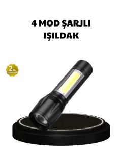 4 Mod Şarjlı Işıldak | Ultra Güçlü Cree LED | Su Geçirmez Alüminyum Gövde