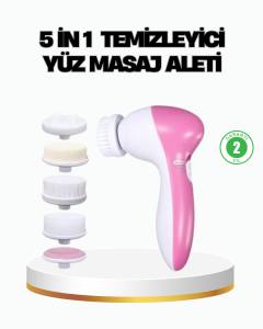 5’i 1 Arada Yüz Temizleme Cihazı – Masaj, Fırça, Peeling ve Krem Uygulama Aparatlı