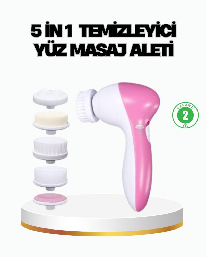 5’i 1 Arada Yüz Temizleme Cihazı – Masaj, Fırça, Peeling ve Krem Uygulama Aparatlı