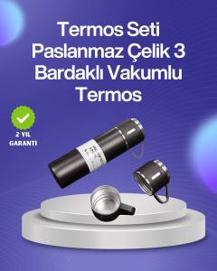 Isıyı Uzun Süre Koruyan 500 ml Termos Seti | Çelik Gövde, 2 Bardaklı, Hediye Kutulu