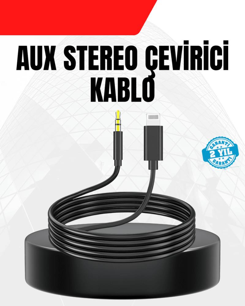 1 Metre Lightning to Aux Çevirici Kablo Stereo Ses Yüksek Kalite