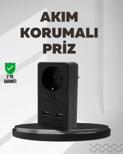 Tip Akım Koruma Prizi 10A 2500W USB Type C Destekli