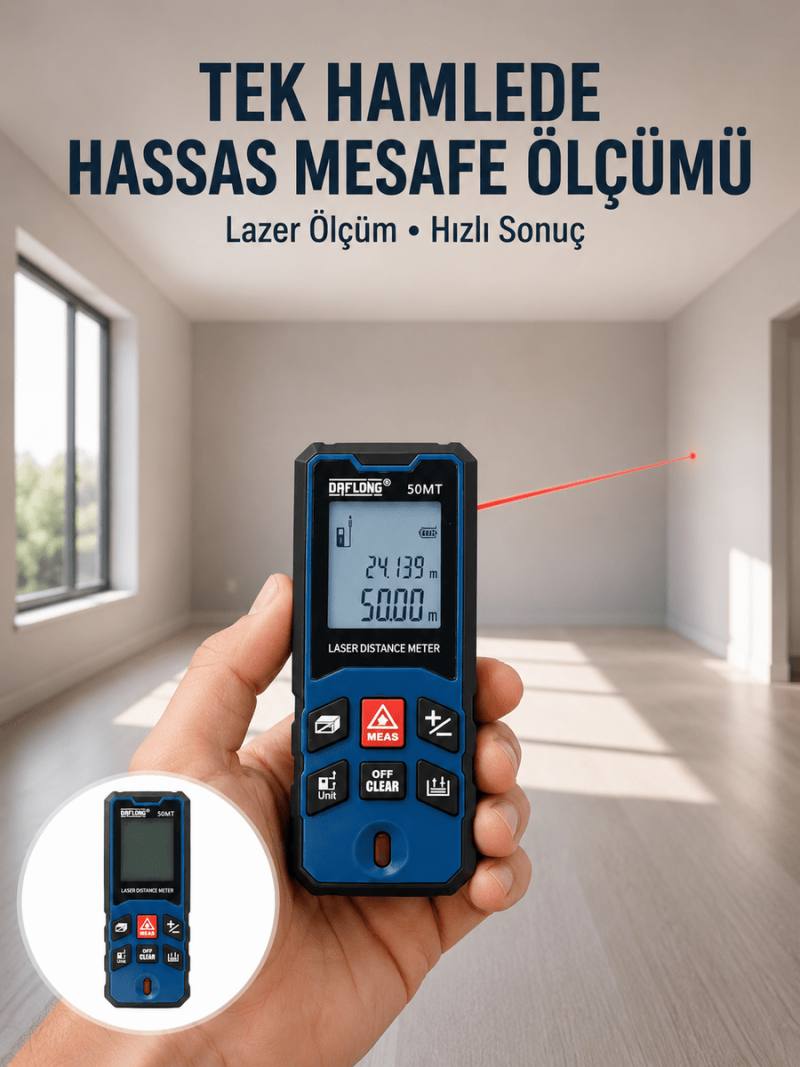 Lazer Metre 50 MT Hassas ve Hızlı Ölçüm Özellikli Yeni Nesil