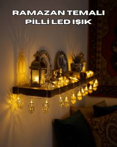 Pilli Altın Fenerli Ramazan Işıkları Dekoratif LED Zincir