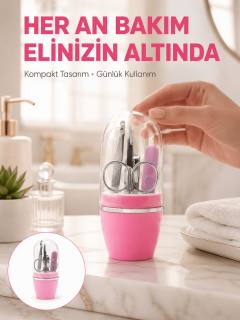 Tırnak Bakım Manikür Pedikür Seti 4 Parça Pembe Pratik Günlük Kullanım Yeni Nesil