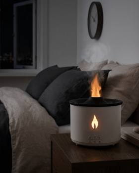 Alev ve Volkan Efektli Ultrasonik Aroma Difüzörü LED Gece Lambalı Hava Nemlendirici