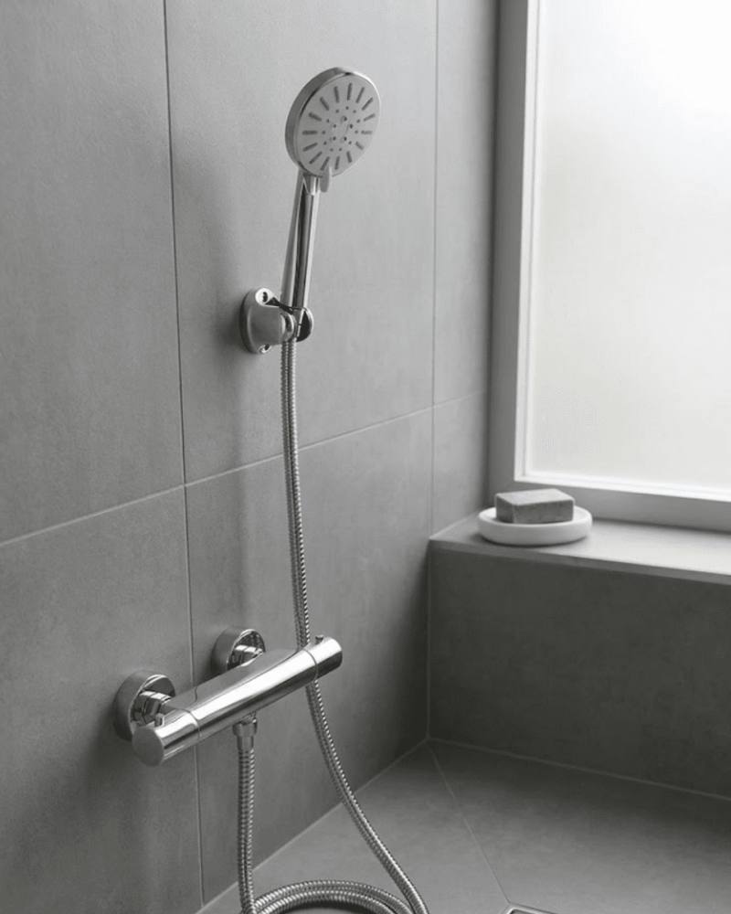 Krem Duş Başlığı Seti 4 Kademeli El Duşu Spiral Hortumlu Banyo Seti